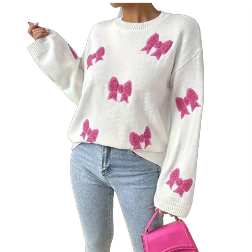951. The Embroidery Pink Bow 🎀 Sweater